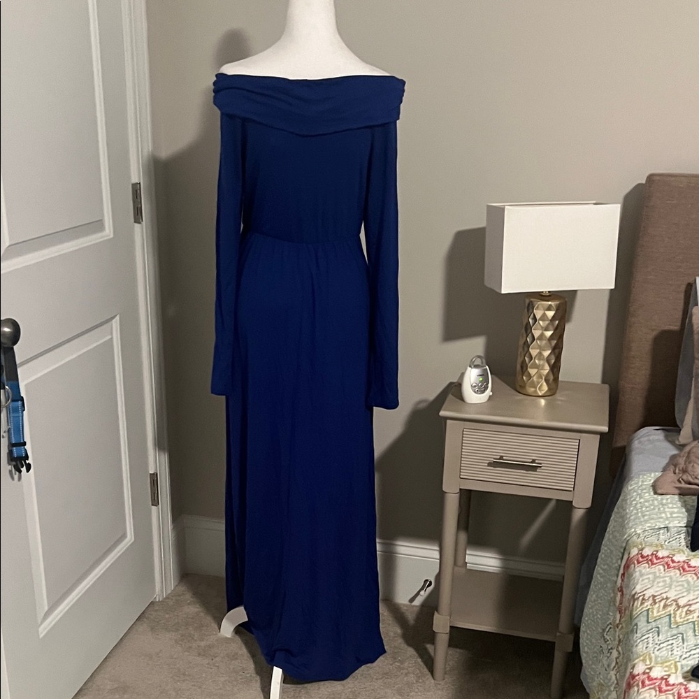 Elegant maternity Off-Shoulder Long Sleeve Dress in Blue - Picture 2 of 4